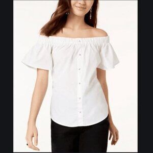 7 Sisters Juniors Off-The-Shoulder Back-Tie Top - White, Size XL